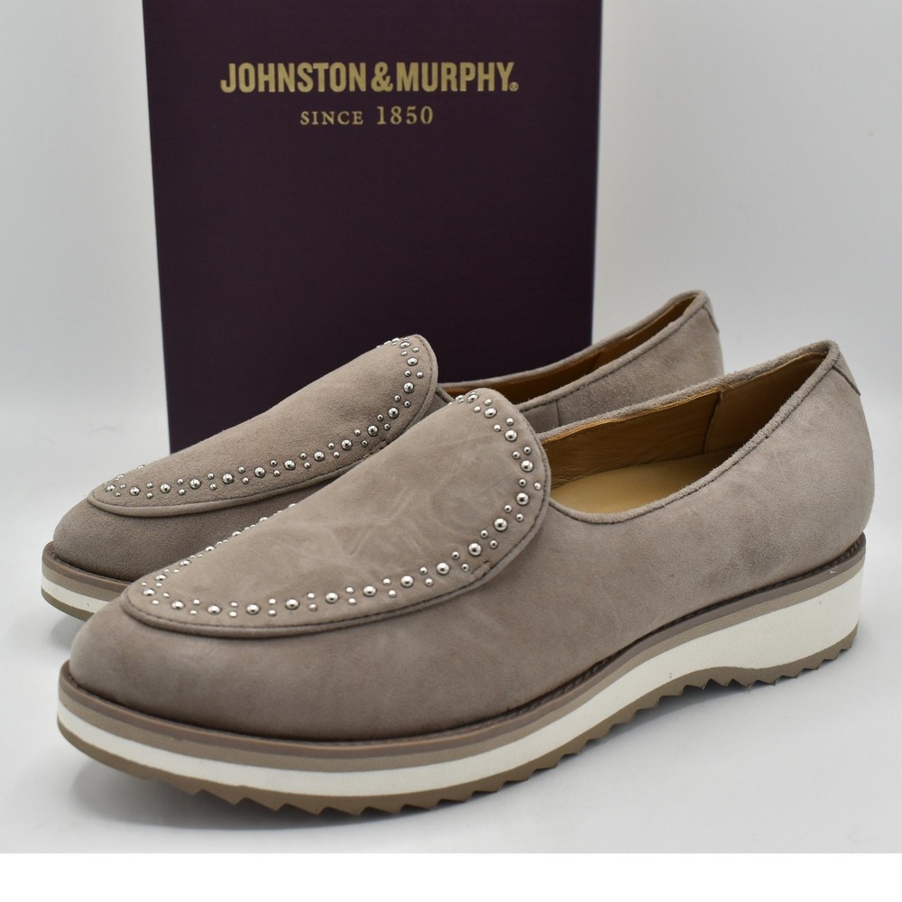 Johnston & Murphy Ulyssa Studded Loafer Womens 7 Taupe Suede NEW Platform Shoes
